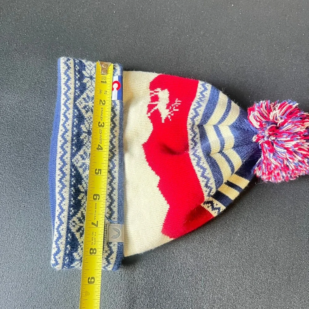Cirque Mountain Colorado Flag Beanie Reindeer Fair Isle Pom Pom Knit Hat Nordic
